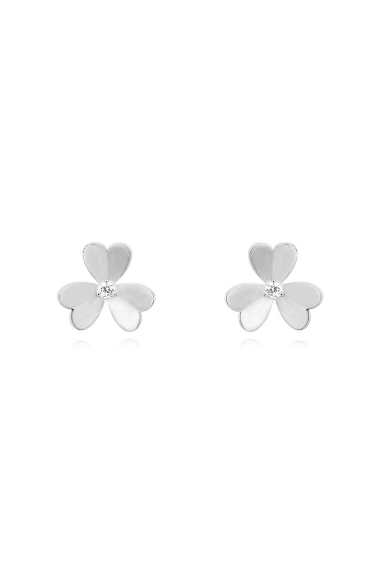Clover Petal CZ Stud Earrings, Alternate, color, Sterling Silver