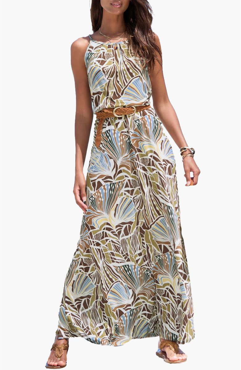 LASCANA Women's Print Maxi Dress, Main, color, Ivory Khaki