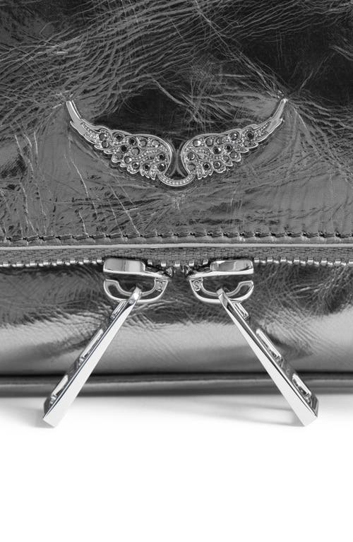 Zadig & Voltaire Silver Leather Rock Nano Vintage Metal Shoulder Bag In Gray