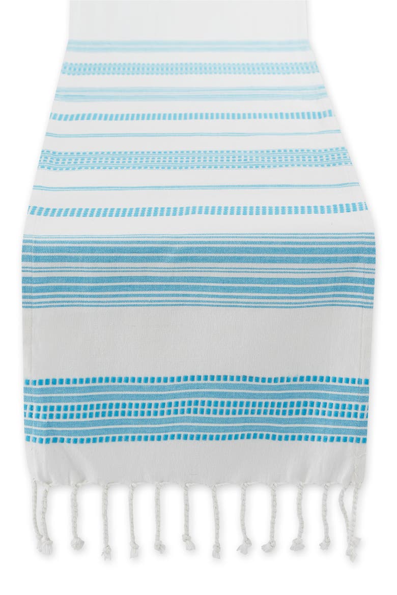 Surfrider Stripe Fringe Cotton Table Runner, Main, color, BLUE
