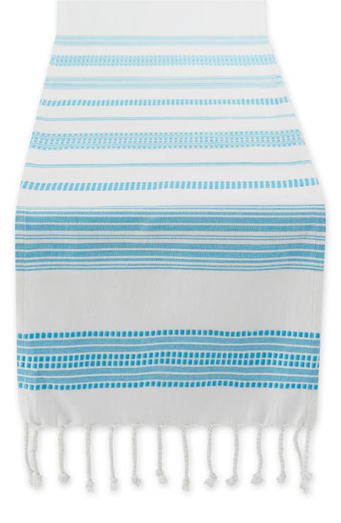 Surfrider Stripe Fringe Cotton Table Runner