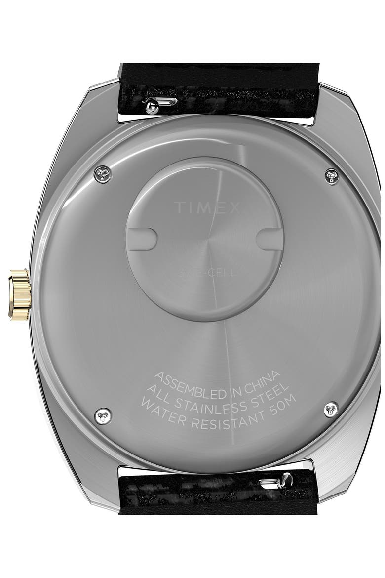 Q Timex 1978 Day/Date Leather Strap Watch, 37.5mm, Alternate, color, BLACK