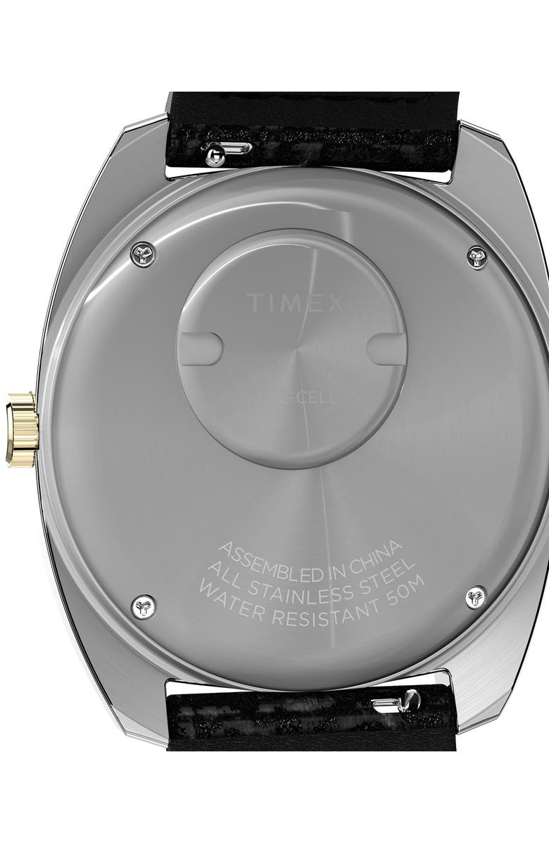 Timex<sup>®</sup> Q Timex 1978 Day/Date Leather Strap Watch, 37.5mm, Alternate, color, Black