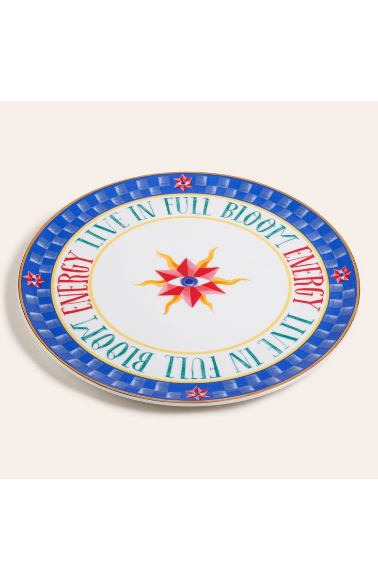Zsa Zsa Zsu Lublin Gold Rim Porcelain Pizza Plate Bloom 13", Main, color, Blue