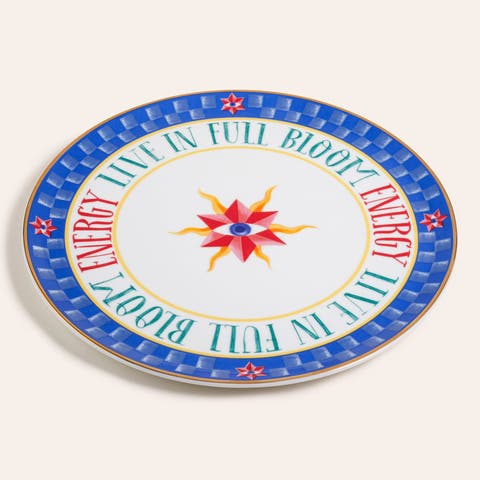 Lublin Gold Rimmed Porcelain Pizza Plate Bloom 13 In