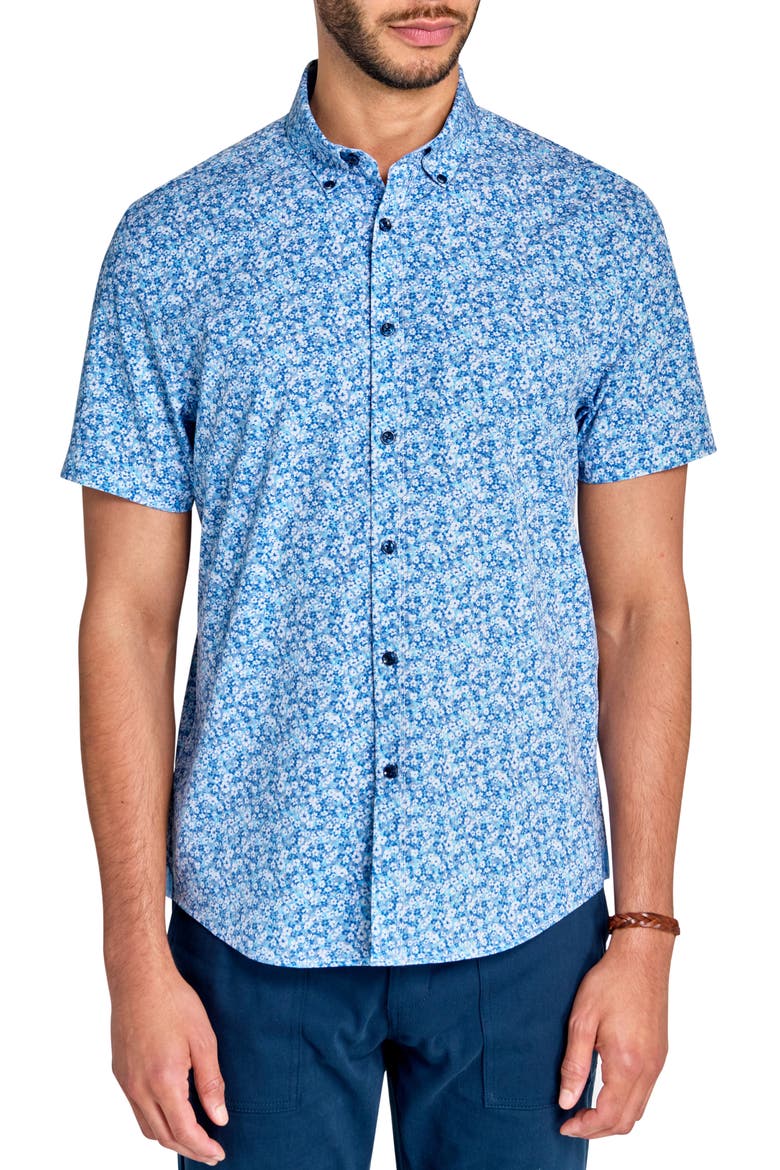 Micro Floral Short Sleeve Shirt, Main, color, BLUE