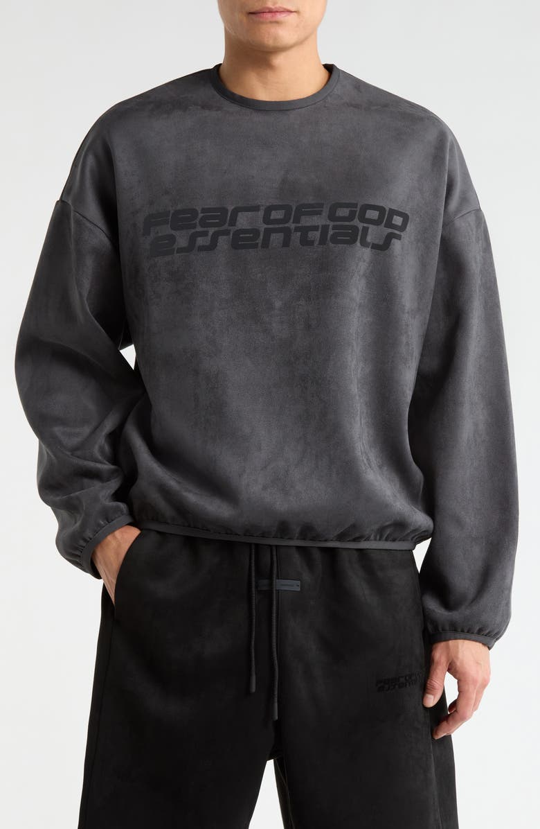 Fear of God Essentials Modern Sueded Fleece Logo Graphic Sweatshirt, Main, color, Iron Grey