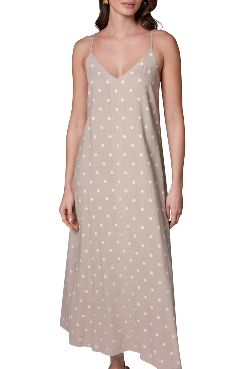 Donna Karan New York Polka Dot Linen Blend Dress, Alternate, color, Sandstone Di