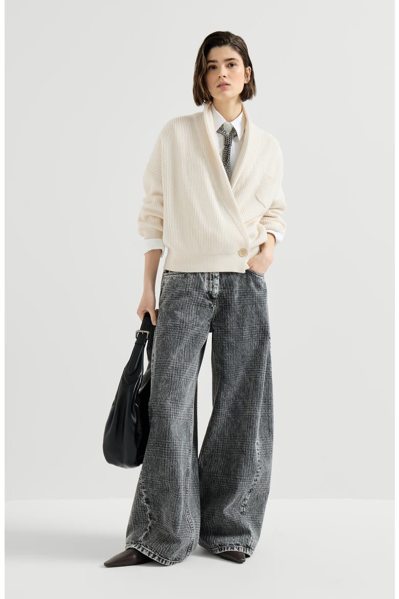 Cashmere English rib cardigan, Alternate, color, Butter