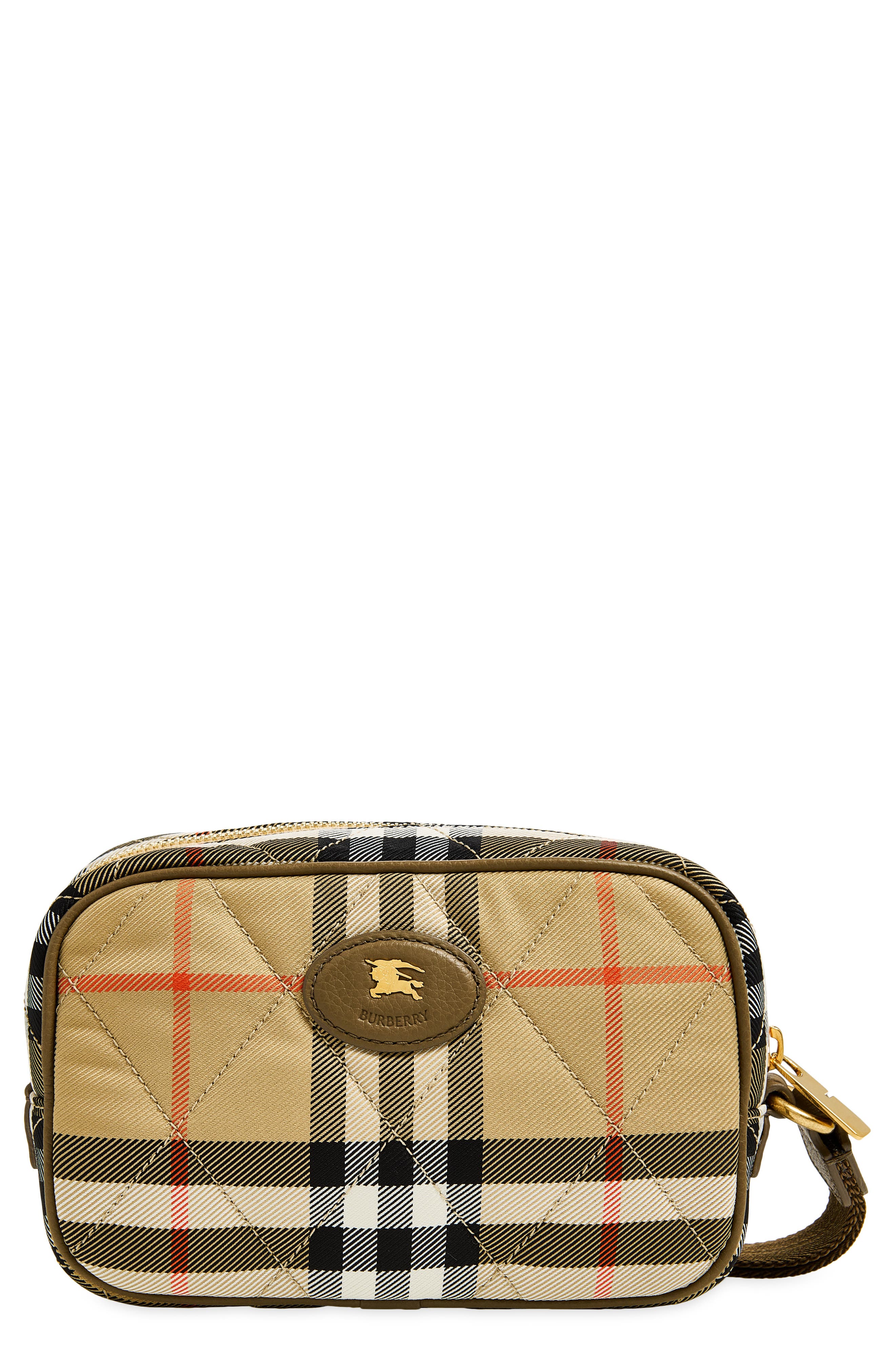 Horseshoe Check Quilted Twill Wristlet, Main, color, SAND