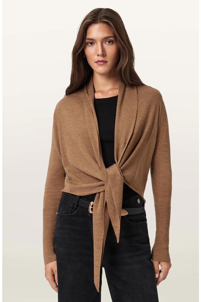 AllSaints Wasson Pirate Wrap Merino Wool Cardigan (Women) | Nordstrom