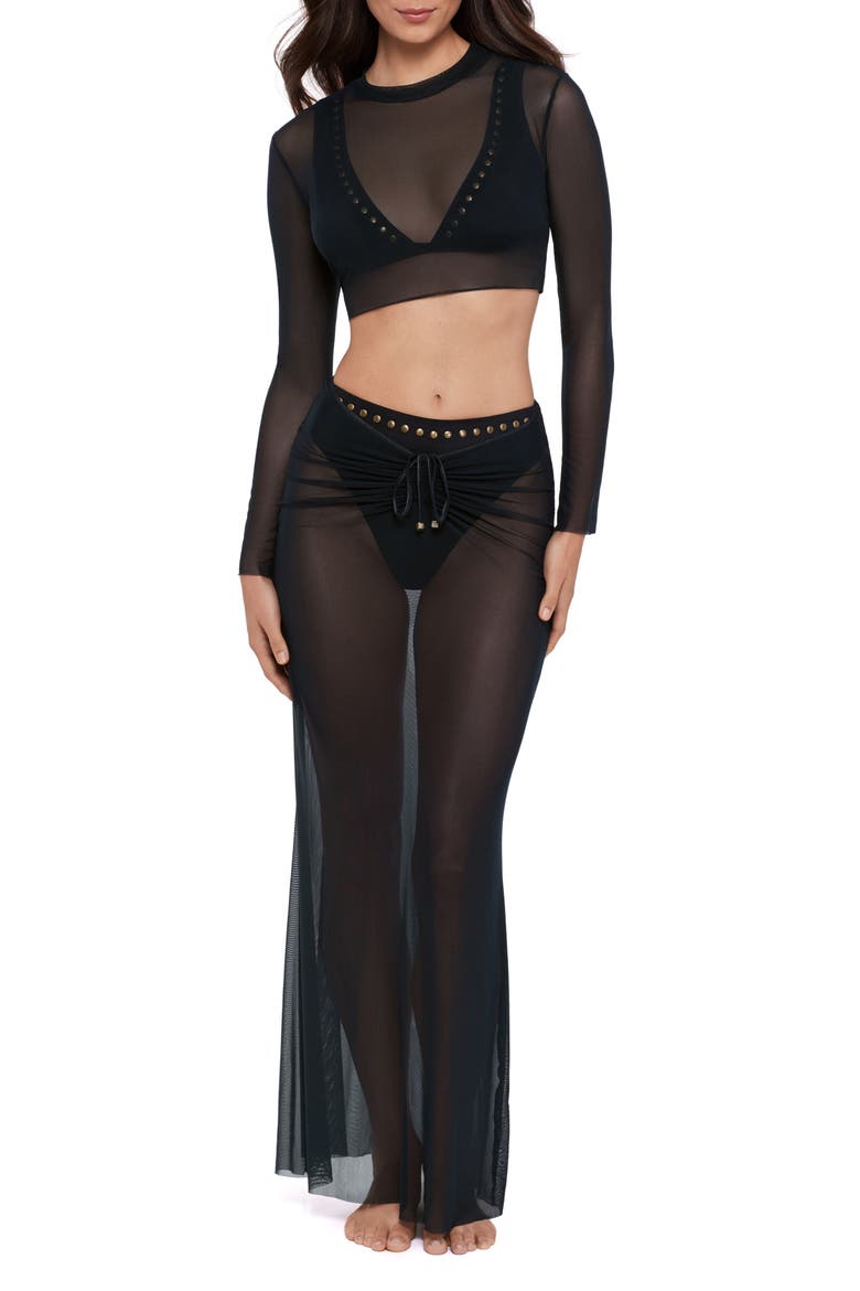 Sheer Mesh Crop Cover-Up Top, Main, color, BLACK