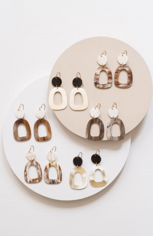 Maadili Collective Open Oblong Earrings In White & Brown
