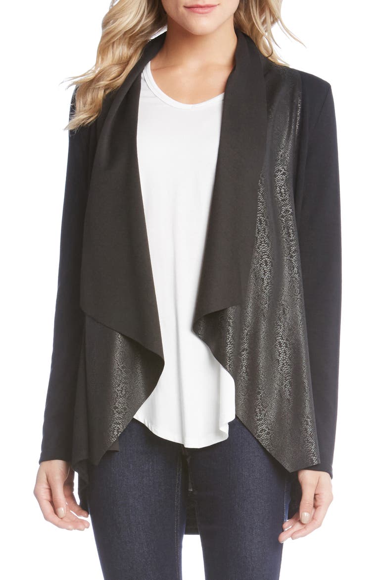 Patterned Drape Front Jacket, Main, color, BLACK