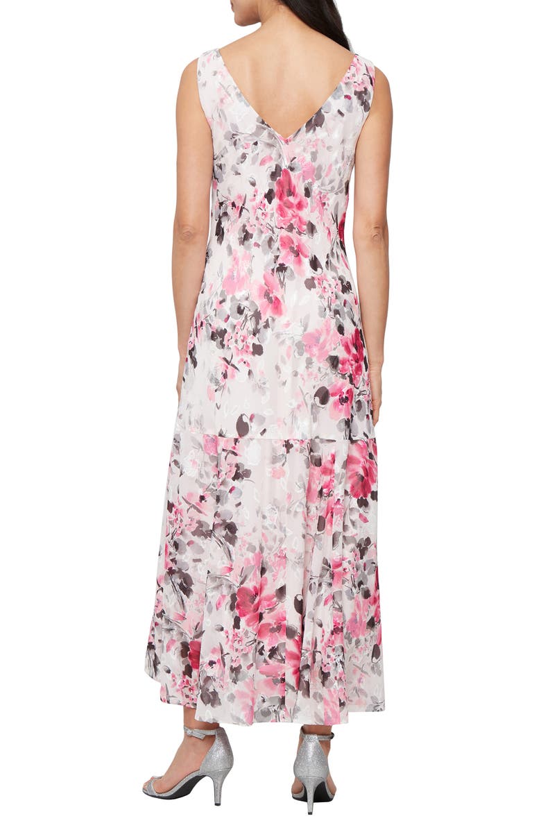 Alex Evenings Floral Sleeveless Burnout Chiffon Dress with Shawl, Alternate, color, Fuchsia Mult