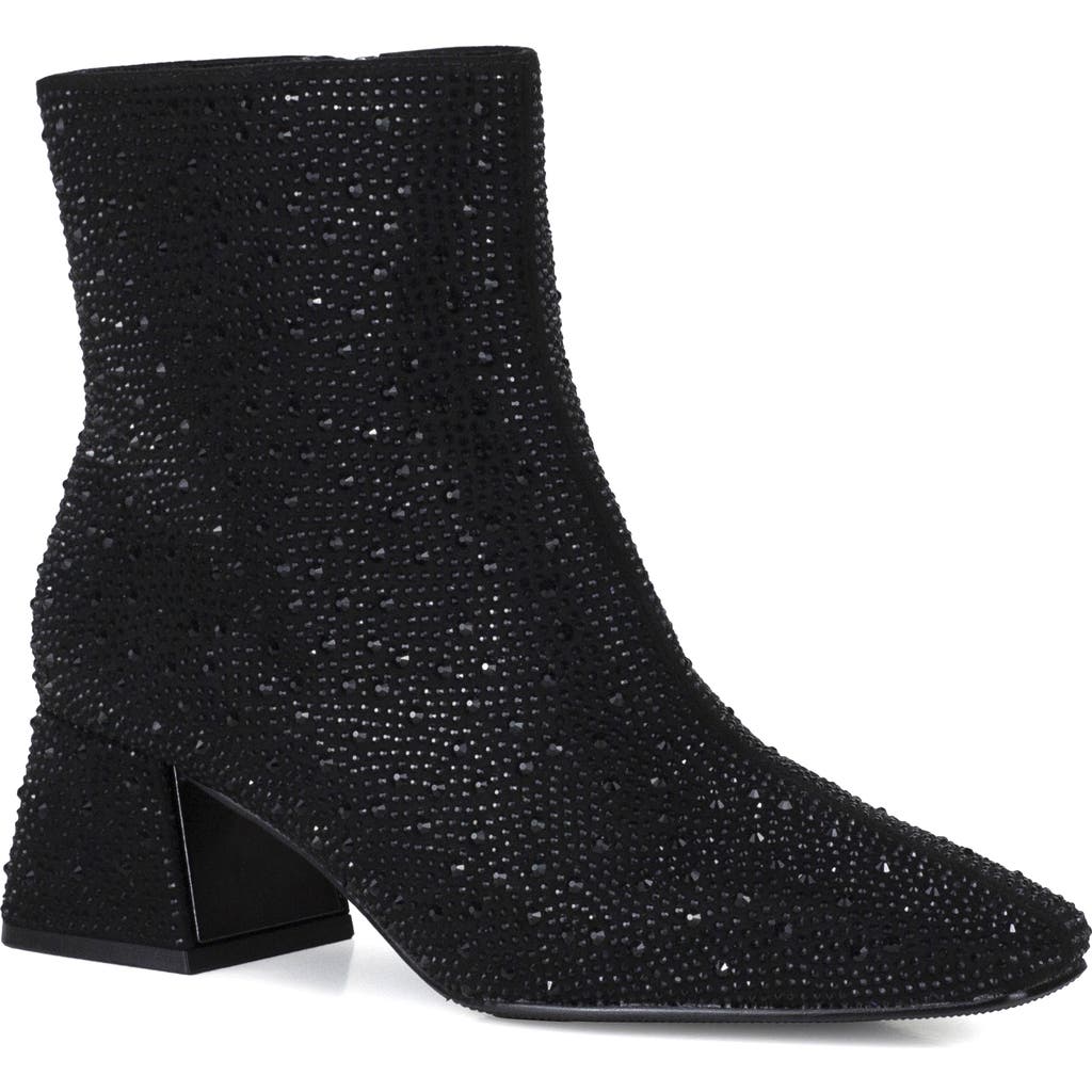 Lady Couture Rhinestone Block Heel Bootie In Black