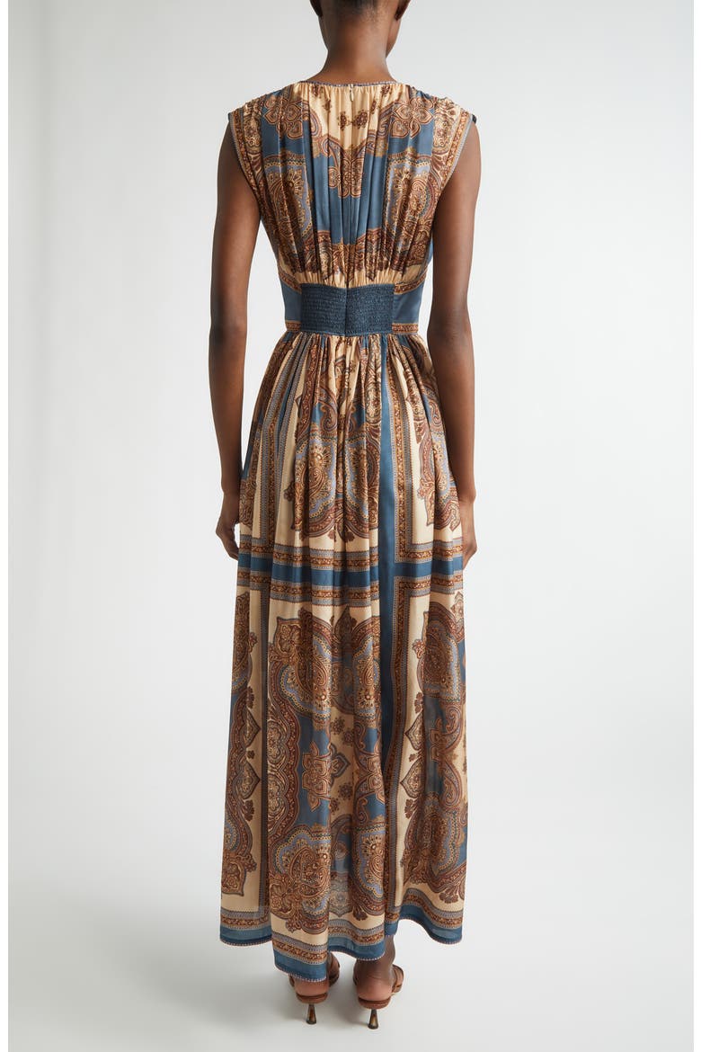 Mahon Print Empire Waist Silk Maxi Dress, Alternate, color, DARK BLUE PAISLEY