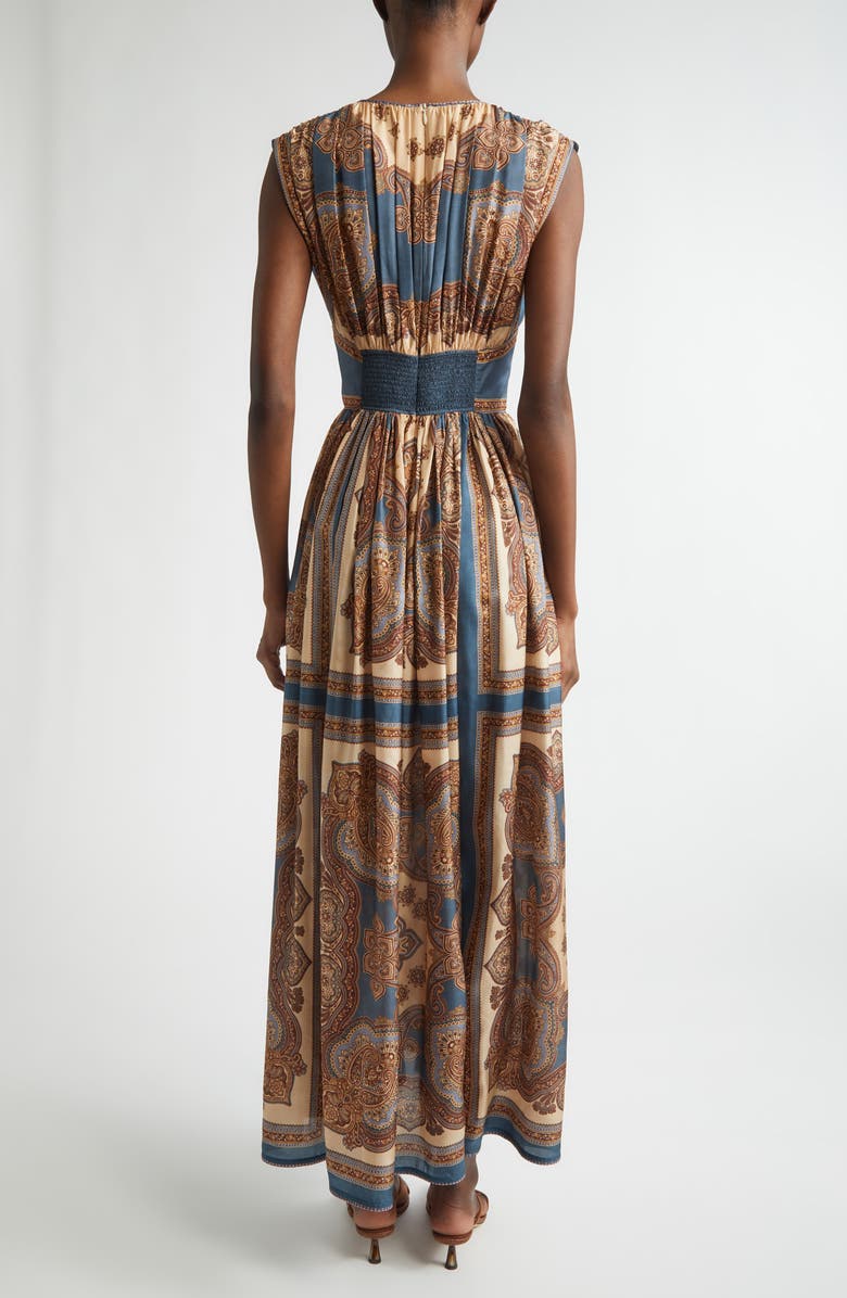 Zimmermann Mahon Print Empire Waist Silk Maxi Dress, Alternate, color, Dark Blue Paisley