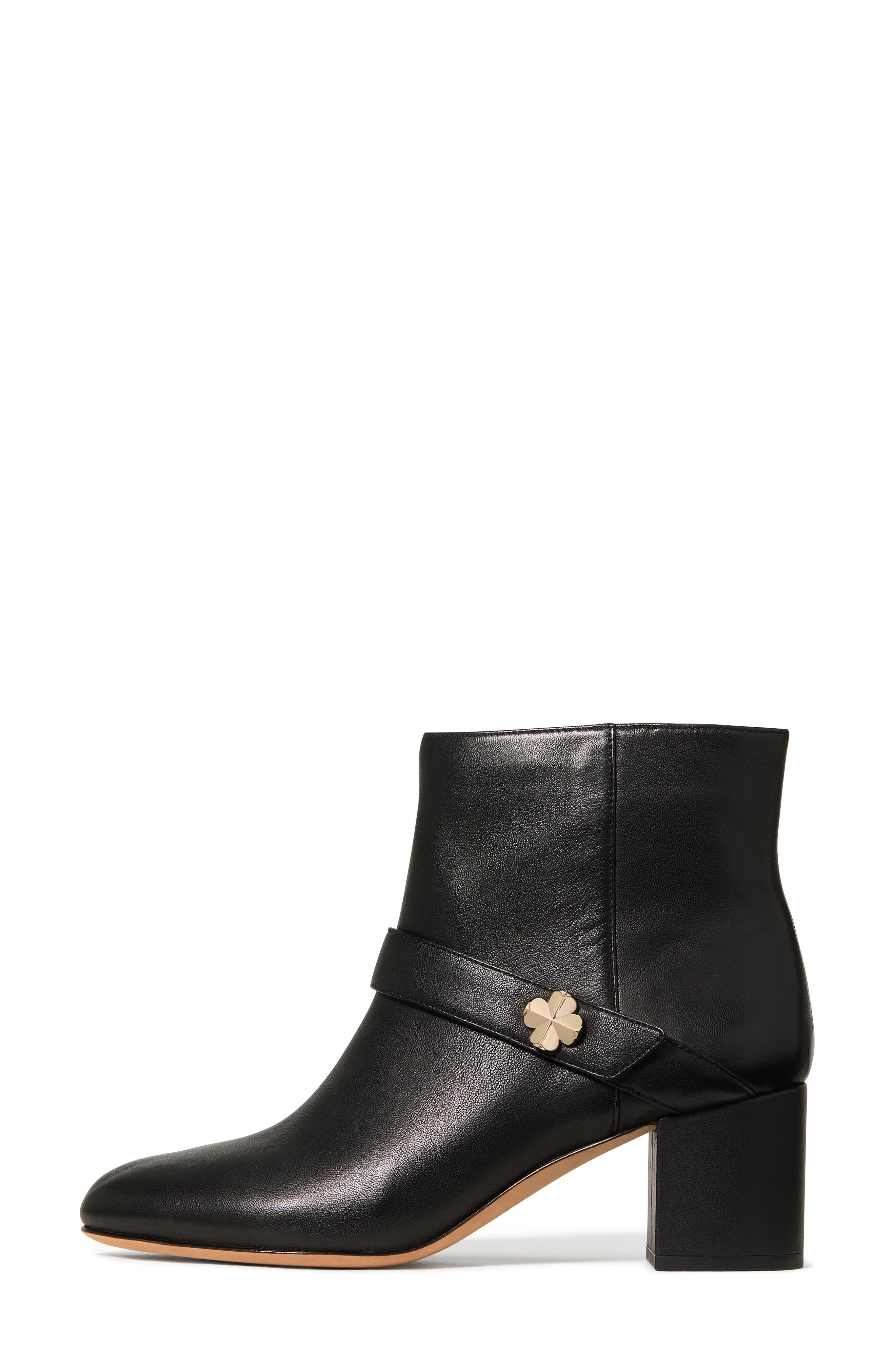 Kate Spade New York spade embellished block heel bootie, Alternate, color, Black