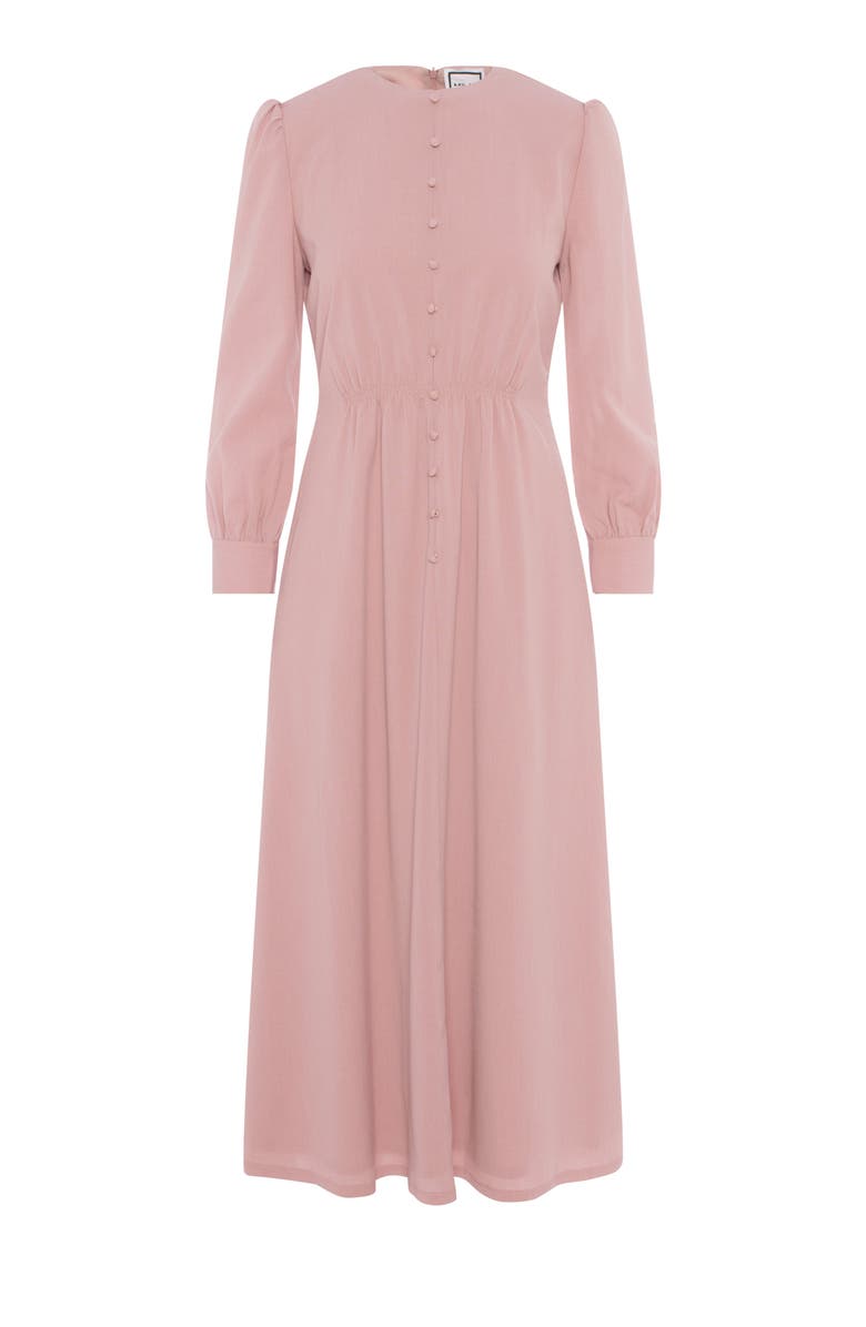 Milan Italy Linen Look Smocked Waist Faux Button Midi Dress, Main, color, Blush