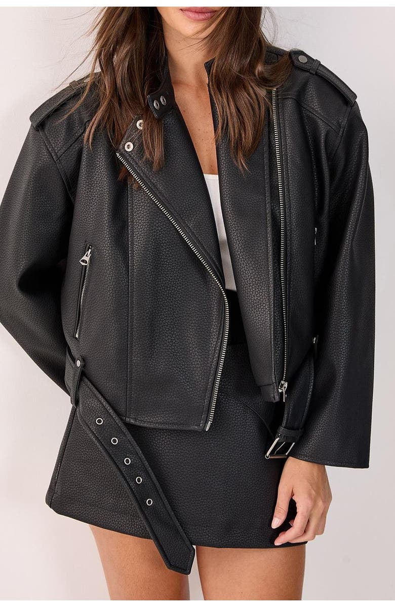 NASTY GAL Belted Faux Leather Biker Jacket, Alternate, color, Black