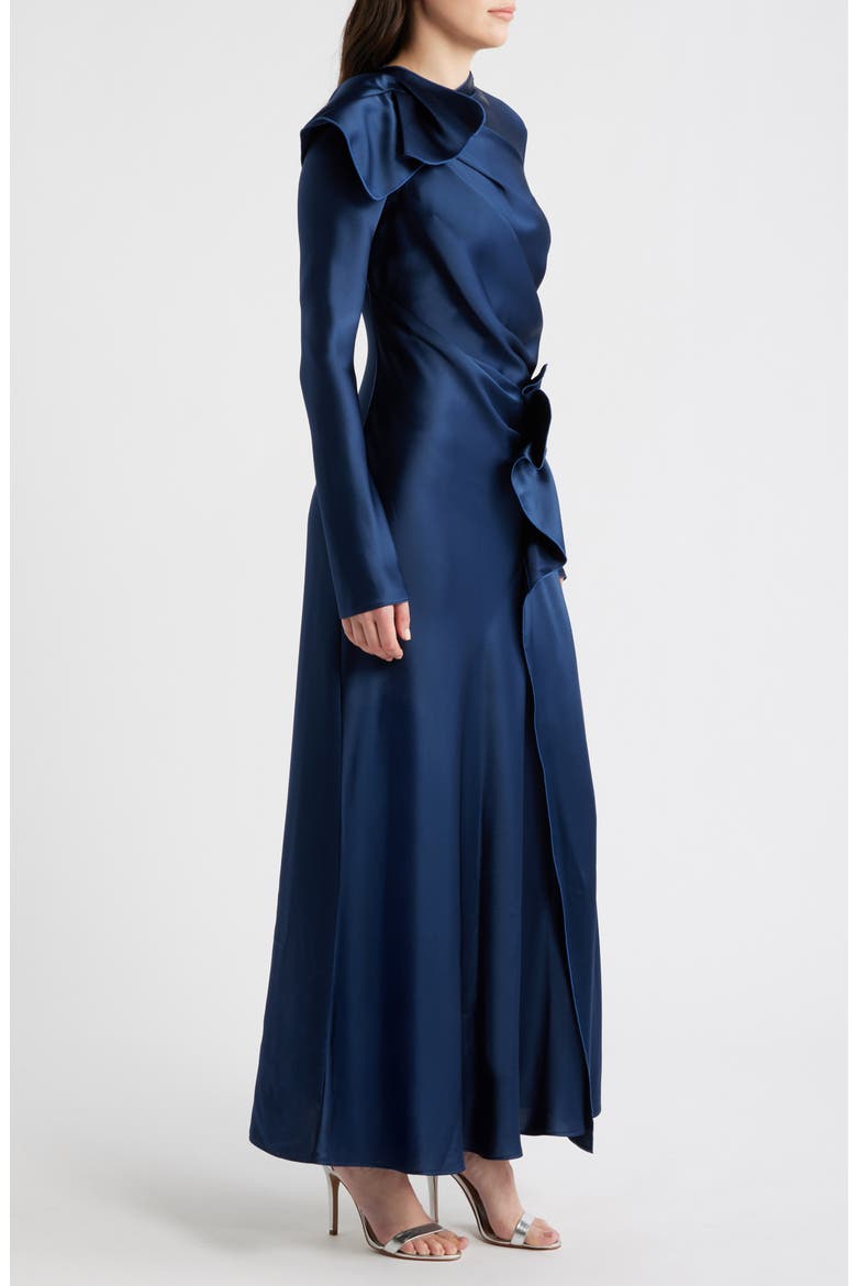 Ramwark Long Sleeve Satin Gown, Alternate, color, SAPPHIRE
