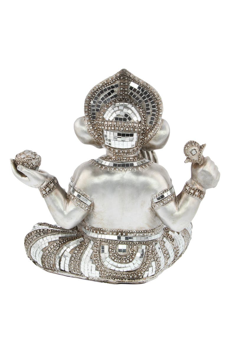 VIVIAN LUNE HOME Silvertone Polystone Meditating Ganesh Sculpture with Engraved Carvings and Relief Detailing, Alternate, color,