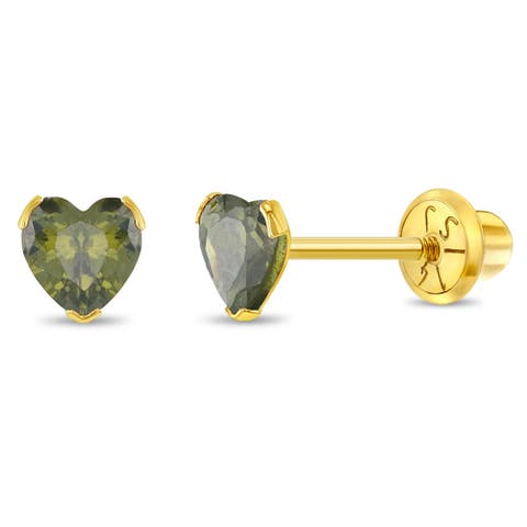 14k Birthstone Cubic Zirconia Heart Earrings