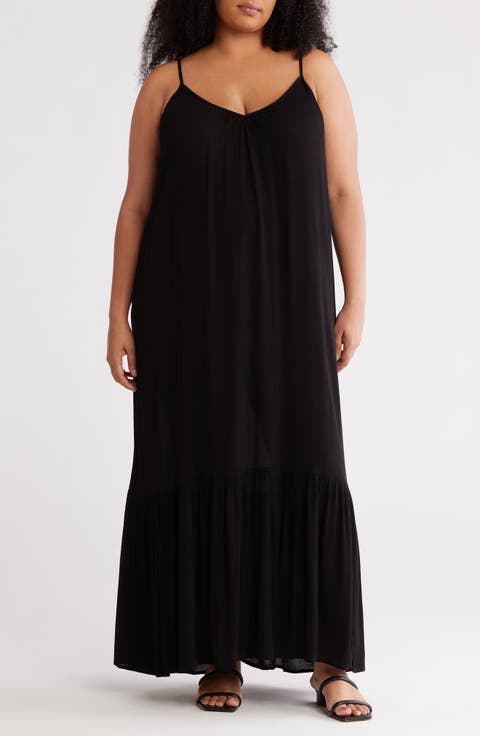 Ruffle Hem Gauze Maxi Slipdress (Plus)