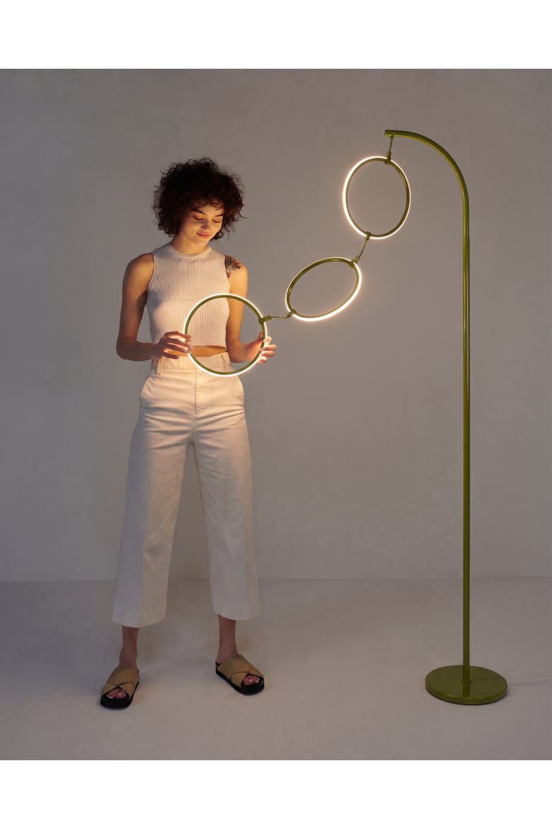 3 Ring Lamp 74" Novelty Halo Integrated LED Floor Lamp with 3-Way Dimming, Alternate, color, Green