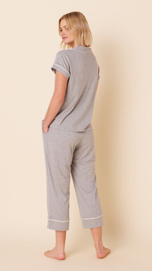 The Cat's Pajamas Pima Knit Cropped Pajama Set In Gray