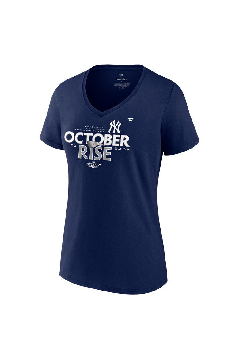 Women's Fanatics Branded Navy New York Yankees 2022 Postseason Locker Room V-Neck T-Shirt, Alternate, color, Navy