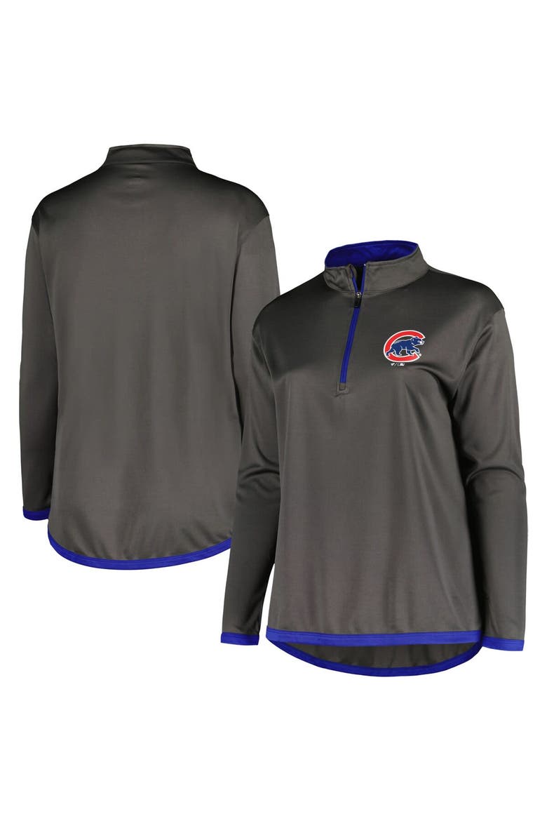 Women's Profile Charcoal Chicago Cubs Plus Size Quarter-Zip Jacket, Main, color, Charcoal