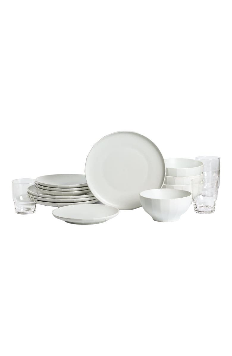 Stone Lain Rio Stoneware 16-Piece Dinnerware Set with Glasses, Main, color, Beige