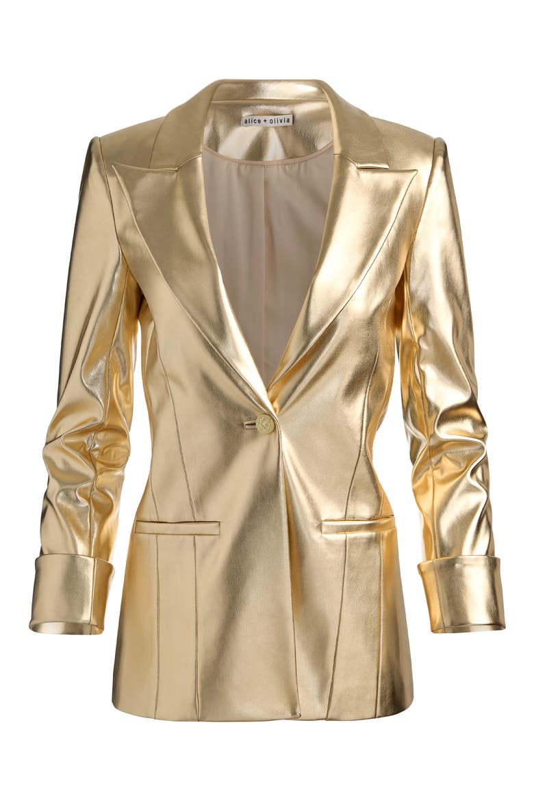 Burns Faux Leather Blazer, Alternate, color, GOLD
