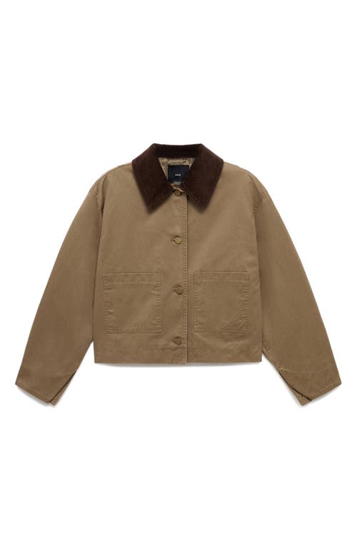 Mango Corduroy Collar Denim Jacket In Green