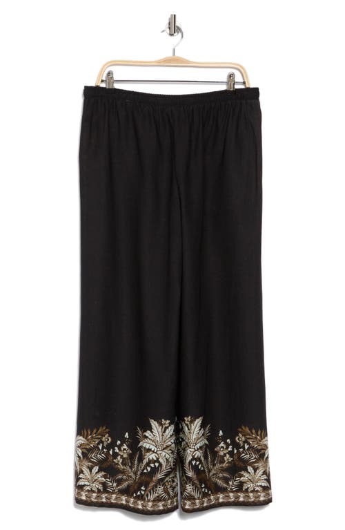 Max Studio Border Print Linen Blend Pants In Black Multi