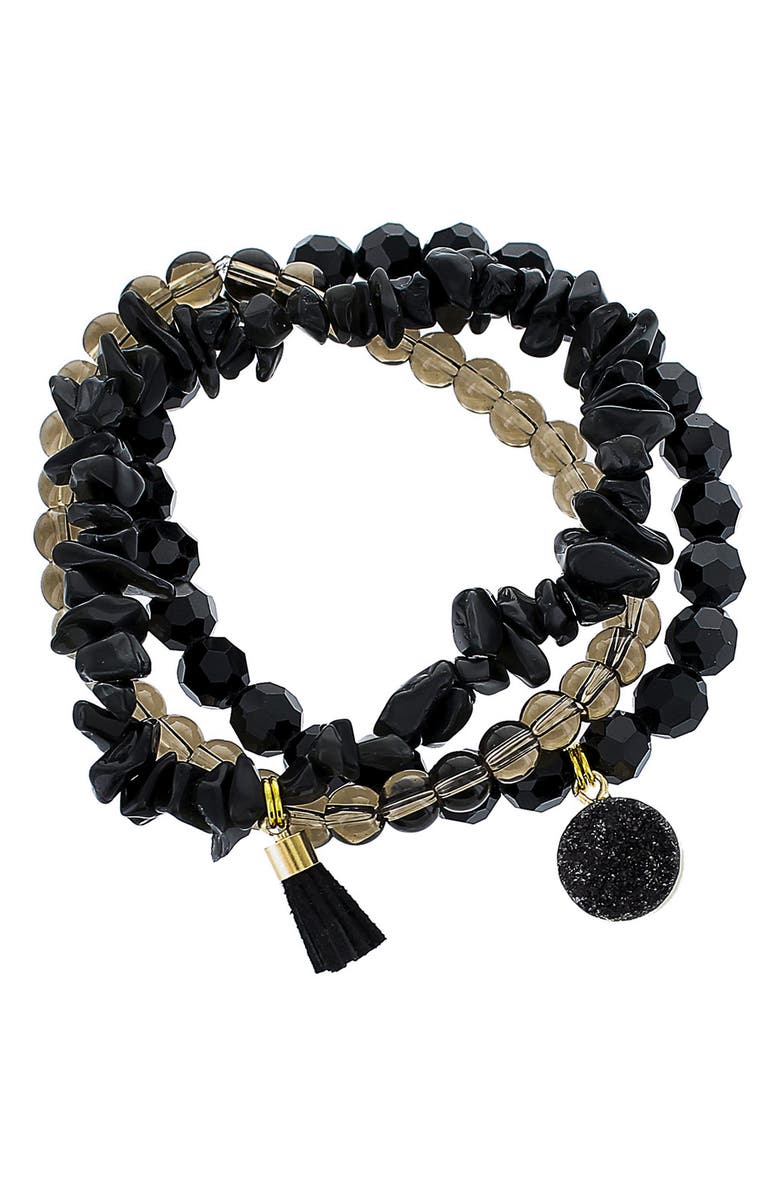 Panacea Smokey Stone Stretch Bracelet Set, Main, color, Black