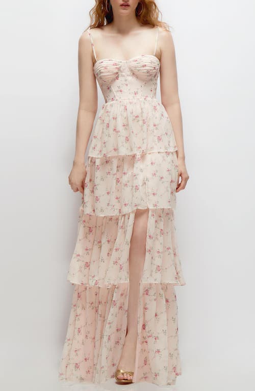 Dessy Collection Bustier Evening Gown In Coquette Floral Print