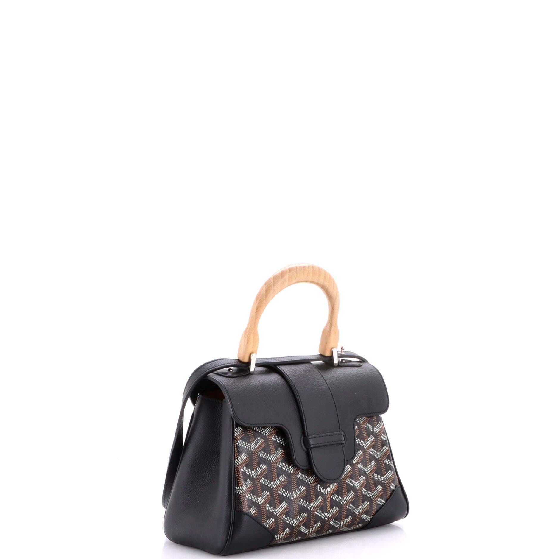 Pre-Owned Goyard Saigon Top Handle Bag Coated Canvas with Leather Mini, Alternate, color, Black