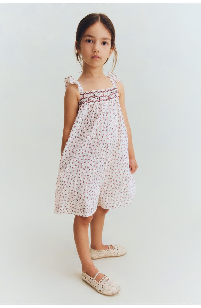 H&M Floral-print Cotton Romper Suit, Alternate, color, White/Floral