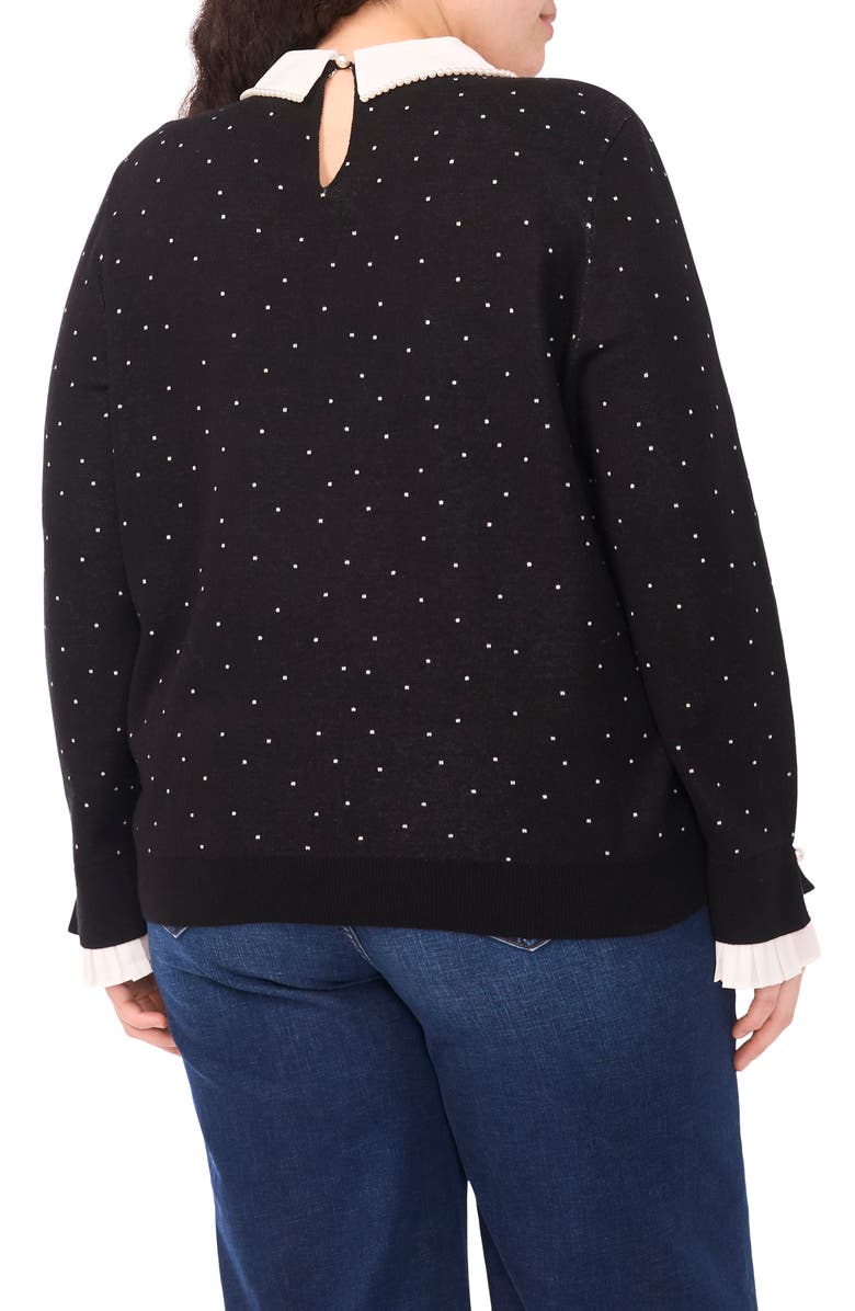 CeCe Faux Pearl Contrast Collar Cotton Top, Alternate, color, Rich Black