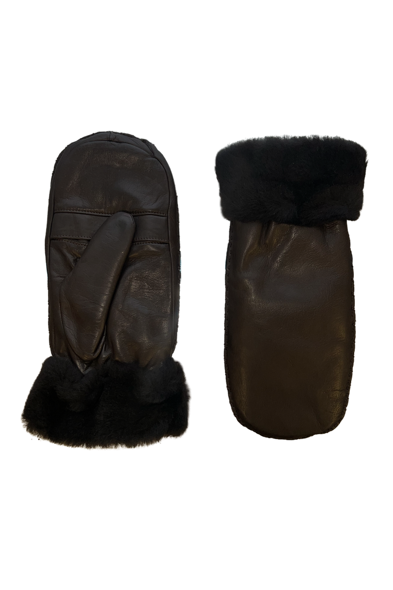 Marie-Alix Rabbit Fur Lined Lambskin  Mitten, Main, color, Moka/Moka