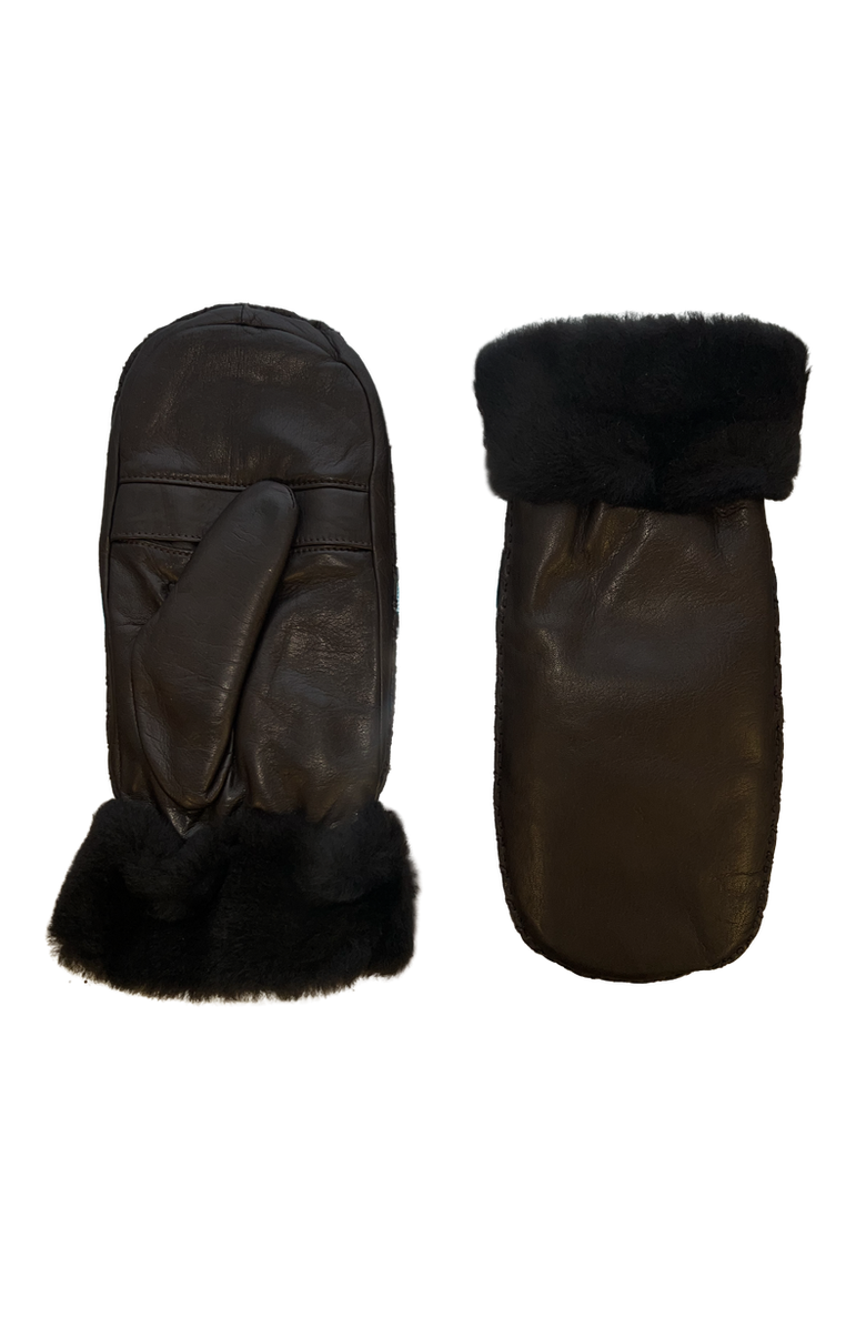 Agnelle Marie-Alix Rabbit Fur Lined Lambskin Mitten, Main, color, Moka/Moka