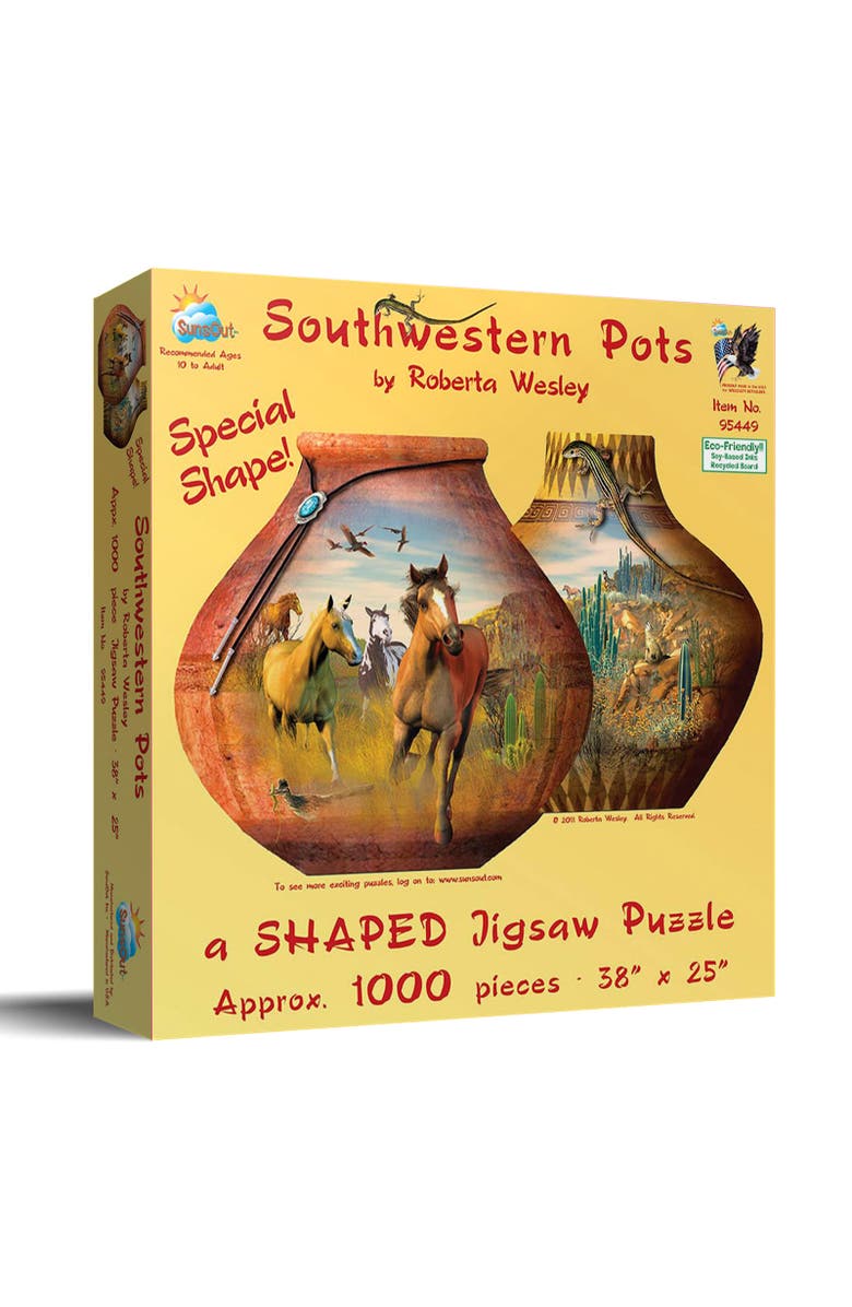 Sunsout Southwestern Pots 1000 piece Jigsaw Puzzle for Adults Special Shape, Main, color, Multicolor