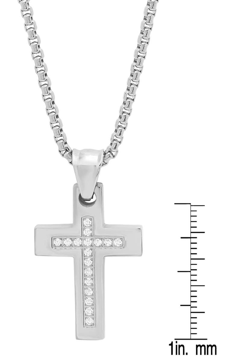 STEELTIME Men's Stainless Steel Simulated Diamond Cross Pendant Necklace, Alternate, color, Silver