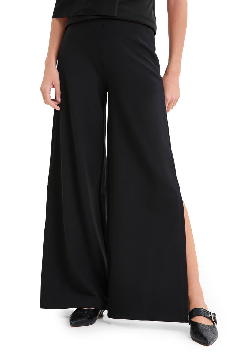 Lexington Side Slit Wide Leg Ponte Knit Pants, Main, color, BLACK