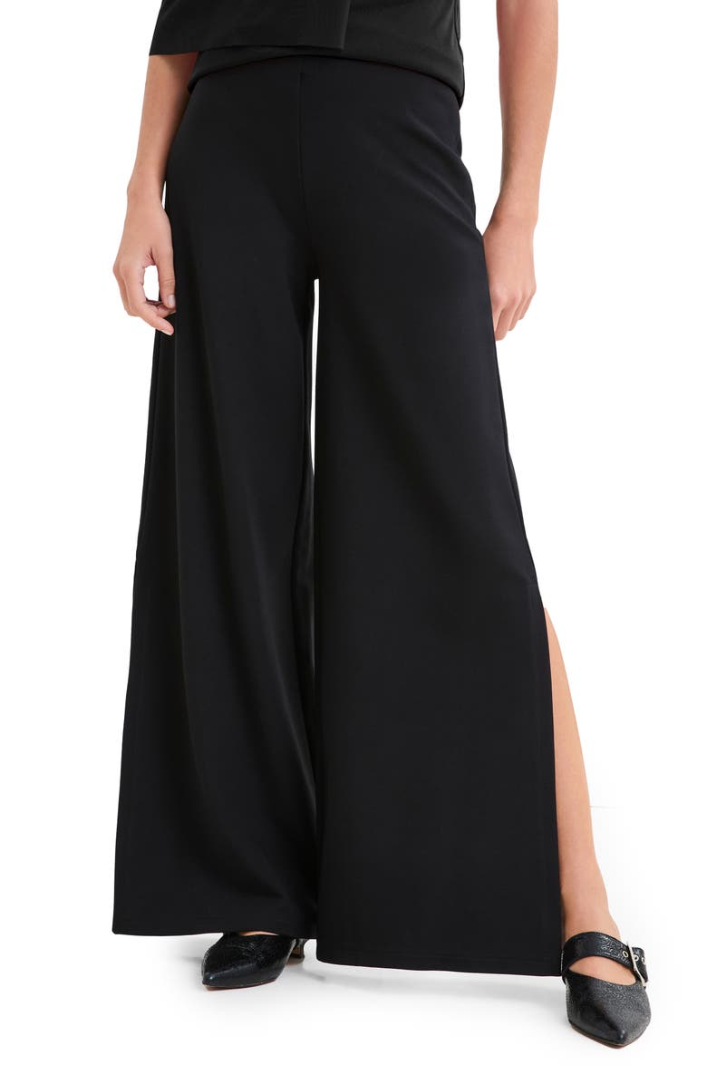 Marcella Lexington Side Slit Wide Leg Ponte Knit Pants, Main, color, Black