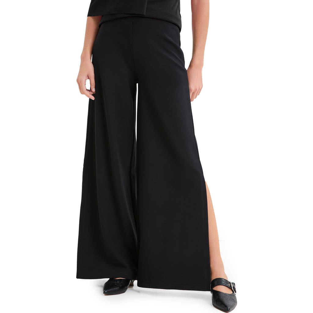 Marcella Lexington Side Slit Wide Leg Ponte Knit Pants In Black