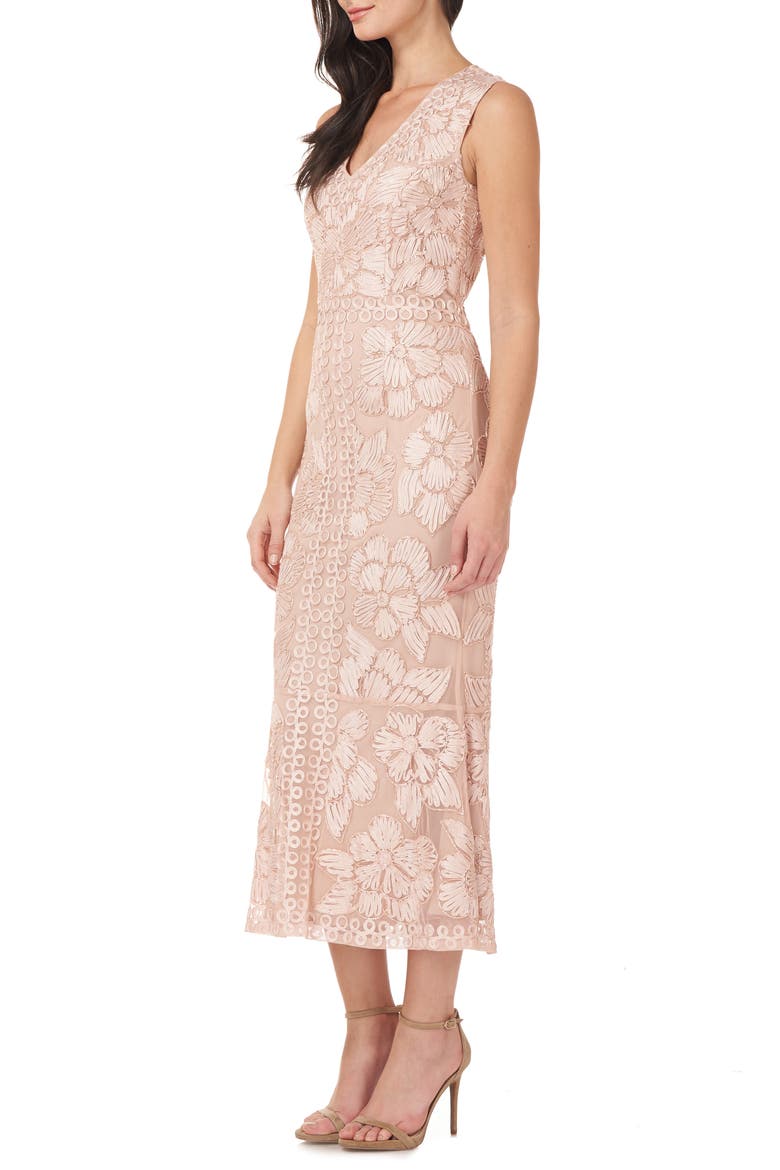 Beaded V-Neck Midi Dress, Alternate, color, BLUSH
